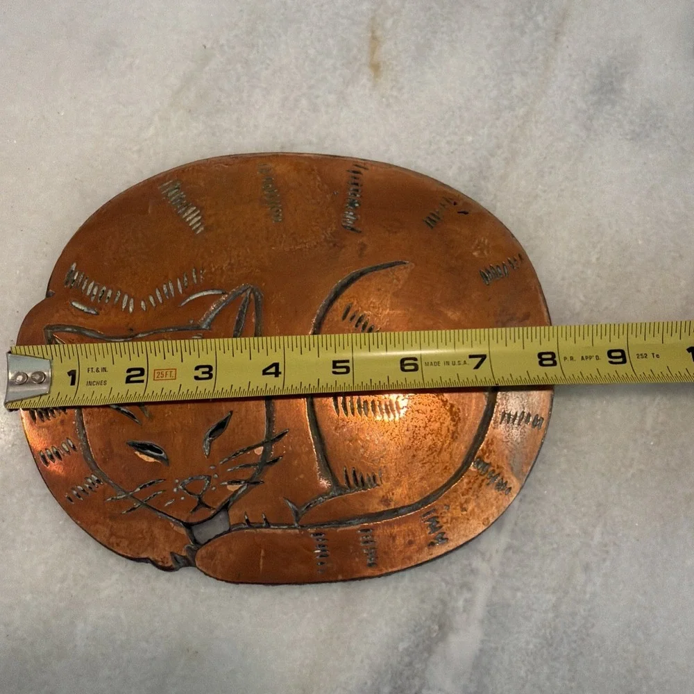 Vintage Copper Cat Trivet 8in Oval Mid Century Kitchen Decor OLA003